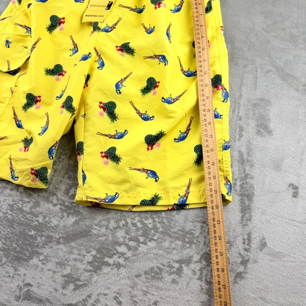 The‎ Image Men's Large Yellow Tropical Parrot Pineapple Swim Trunks Cargo Shorts
